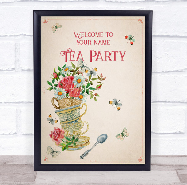 Vintage Floral Mugs Welcome Tea Personalised Event Party Decoration Sign