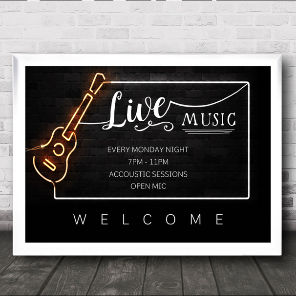 Live Music Acoustic Open Mic Sessions Guitar Personalised Event Party Sign