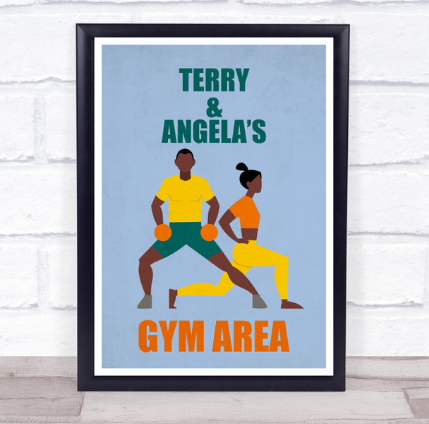 Cartoon Couples Stretch Work Out Gym Area Room Personalised Wall Art Sign