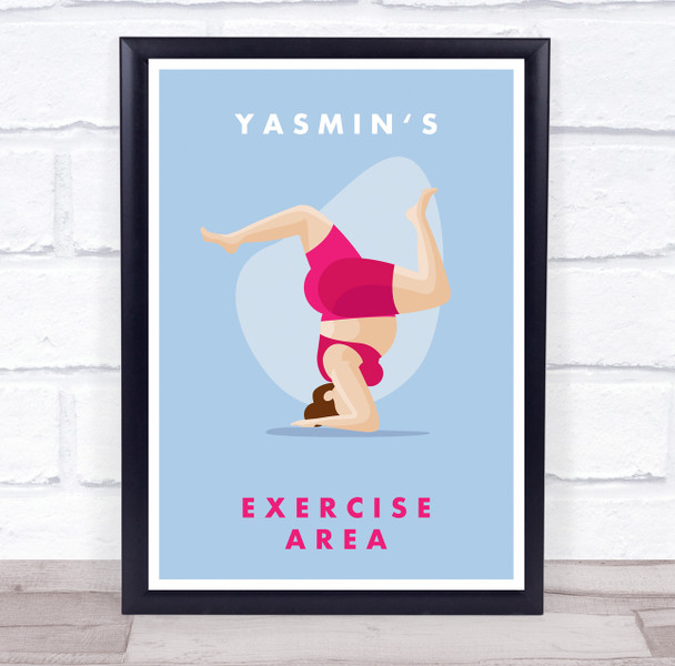 Woman In Yoga Gym Pose Pink Exercise Area Room Personalised Wall Art Sign