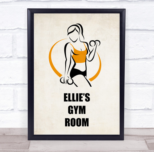 Line Art Work Out Gym Woman Orange Gym Room Personalised Wall Art Sign