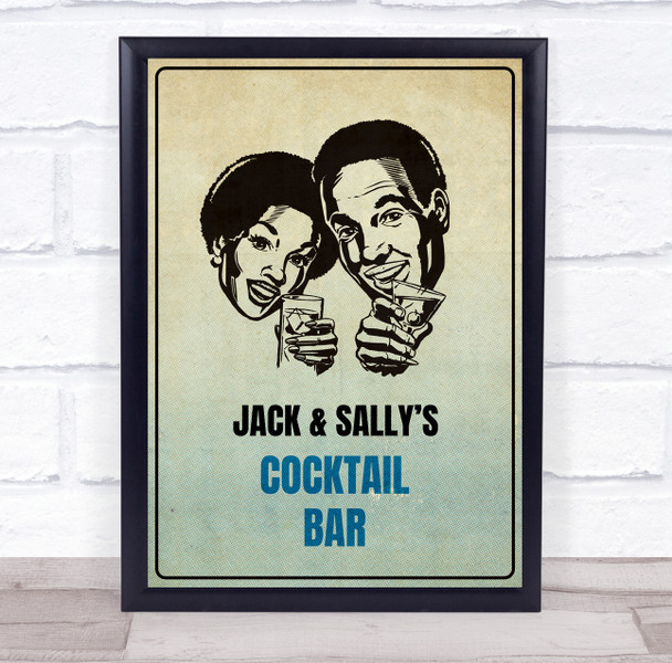 Vintage Couple Blue Cocktail Bar Version Room Personalised Wall Art Sign