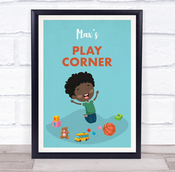 Child Playing Toys Play Corner Room Personalised Wall Art Sign