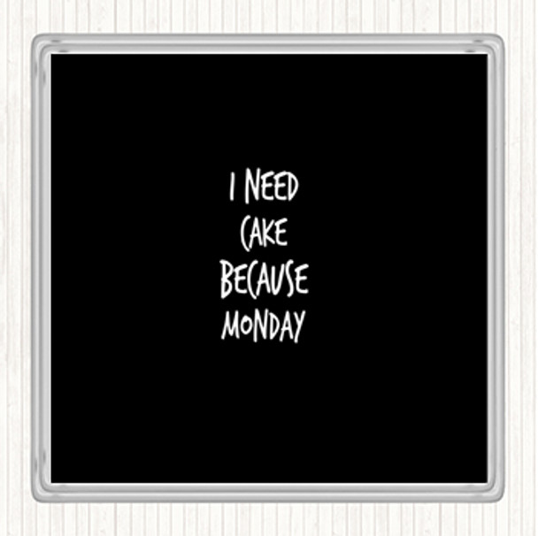 Black White I Need Cake Quote Coaster