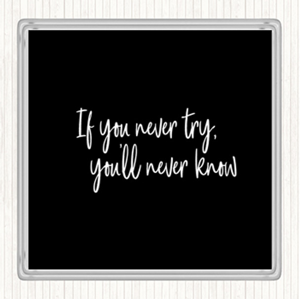 Black White If You Never Try You'll Never Know Quote Coaster