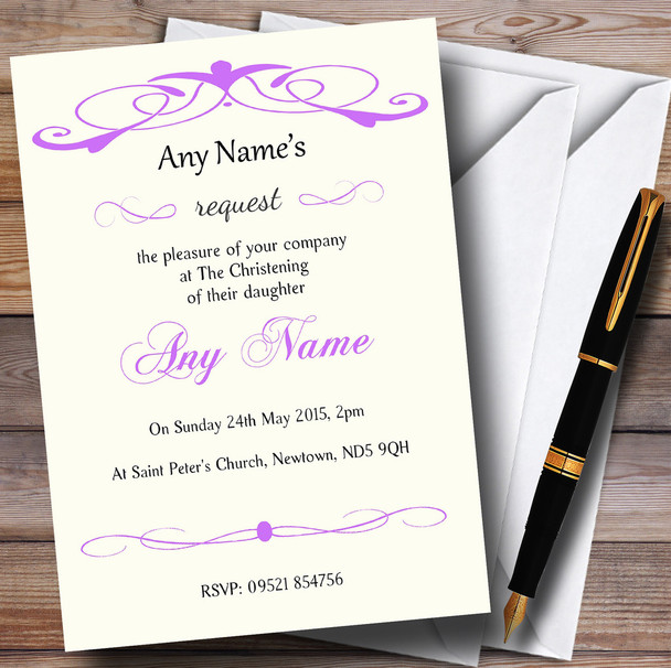 Elegant Purple Swirl Christening Party Customised Invitations