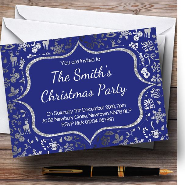 Blue & Silver Classique Customised Christmas Party Invitations