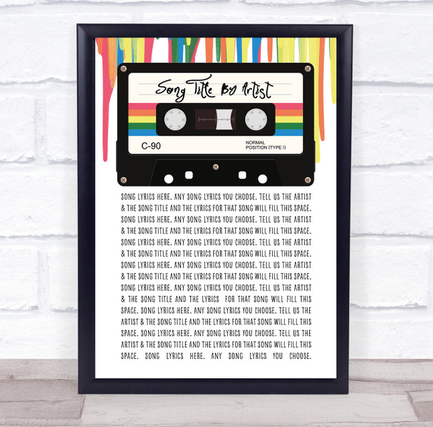 80's Retro Cassette Paint Drip Any Song Lyric Personalised Music Wall Art Print
