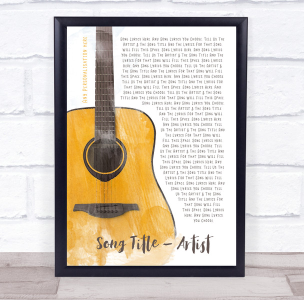 Acoustic Guitar Watercolour Any Song Lyric Personalised Music Wall Art Print