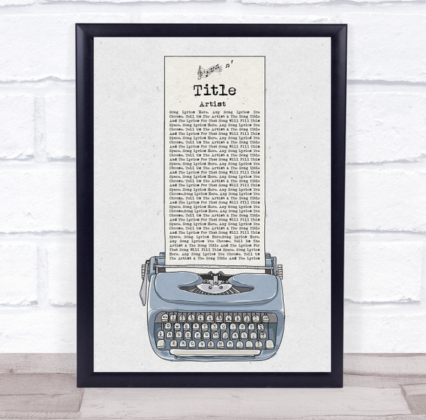 Blue Grey Typewriter Any Song Lyric Personalised Music Wall Art Print