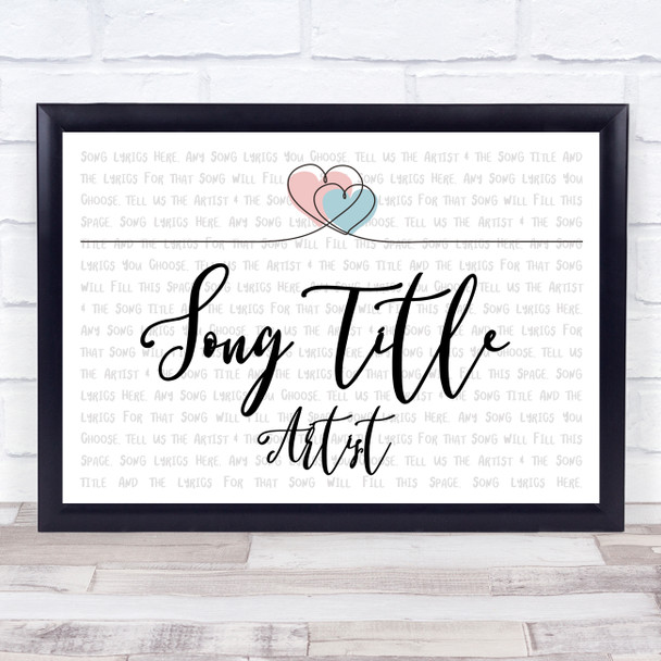 Entwined Hearts Line Art Any Song Lyric Personalised Music Wall Art Print