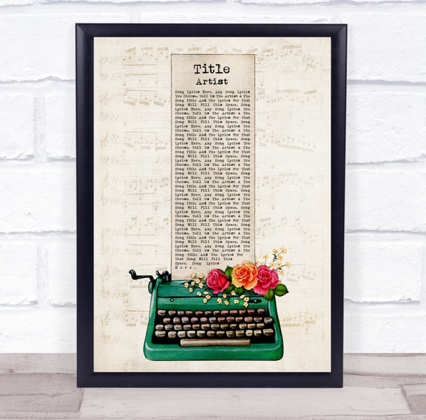 Green Floral Typewriter Vintage Chic Any Song Lyric Personalised Music Art Print