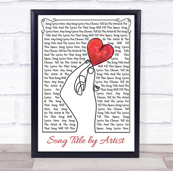 Line Art Hand & Heart Any Song Lyric Personalised Music Wall Art Print