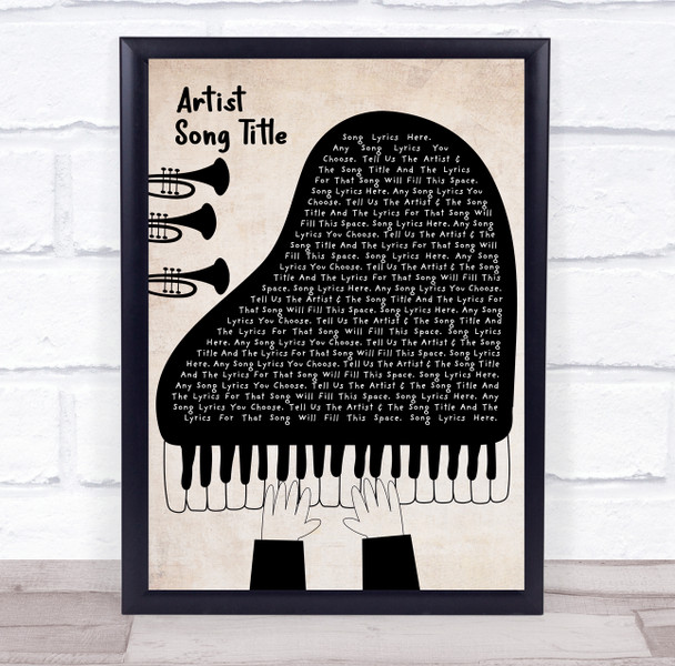 Piano Player & Trumpets Any Song Lyric Personalised Music Wall Art Print