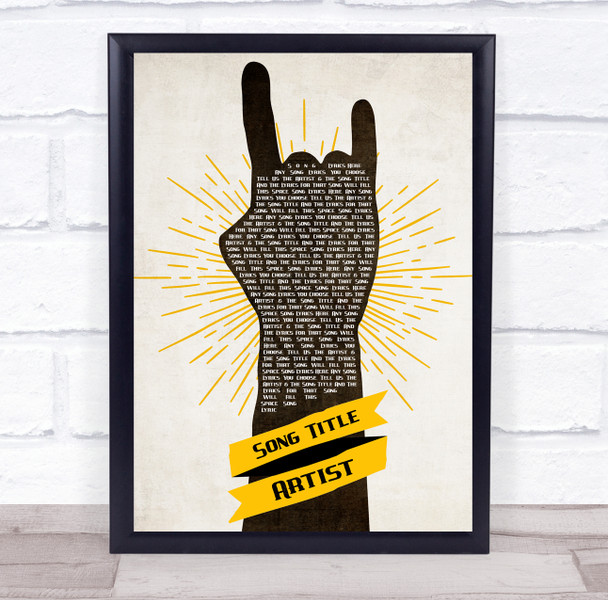 Rock Fist Hand Yellow Banner Any Song Lyric Personalised Music Wall Art Print