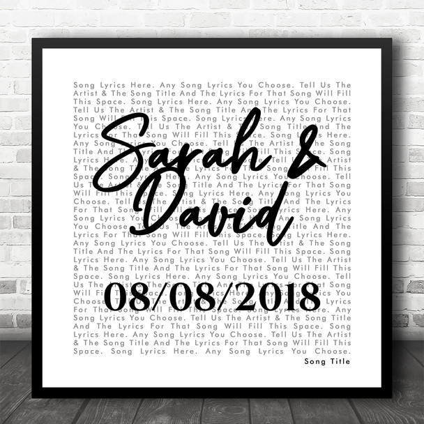 White Square Simple Script Any Song Lyric Personalised Music Wall Art Print