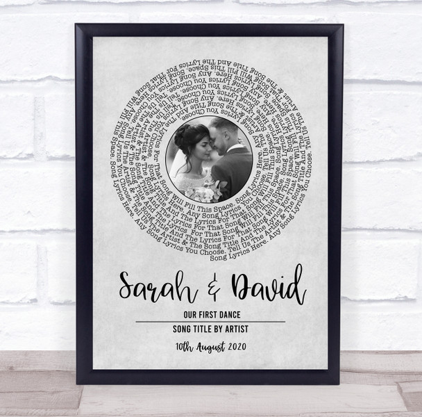 Grey Vinyl Record Wedding First Dance Photo Any Song Lyric Wall Art Print