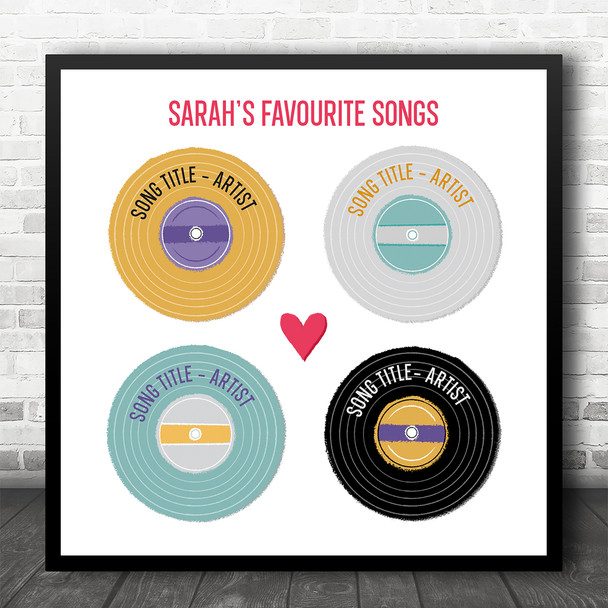 4 Favourite Songs Vinyl Records Square Any Songs Personalised Music Song Lyric Art Print