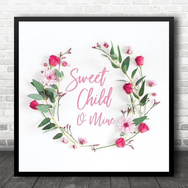 Guns N' Roses Sweet Child O' Mine Rose Floral Wreath Square Music Song Lyric Art Print