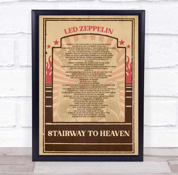 Led Zeppelin Stairway To Heaven Vintage Flame Poster Music Song Lyric Wall Art Print