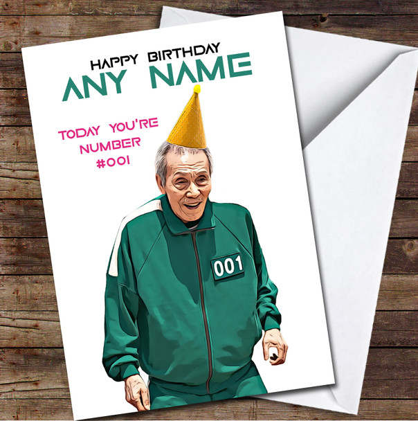 Squid Game Funny Old Man Number 001 Personalised Birthday Card