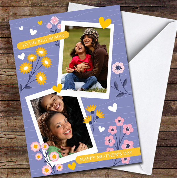 Your Photo With Hearts Purple Personalised Mother's Day Card