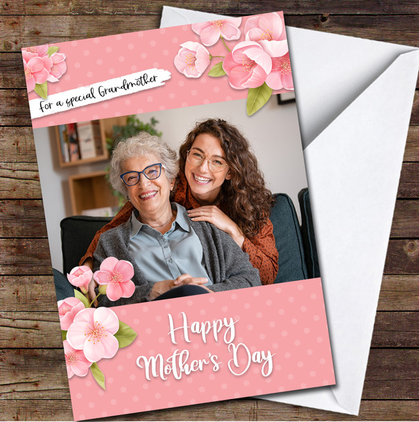 Your Photo Pink Flowers Personalised Mother's Day Card