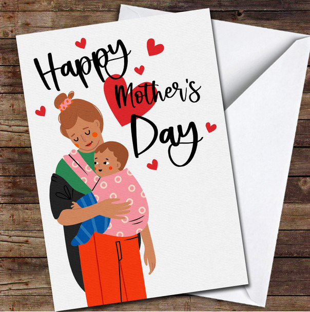 Brown Hair Mother Holds Newborn Baby Child In Sling Mother's Day Card