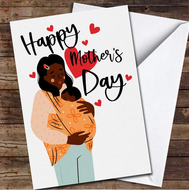 Dark Skin Mother Holds Newborn Baby Child In Sling Mother's Day Card