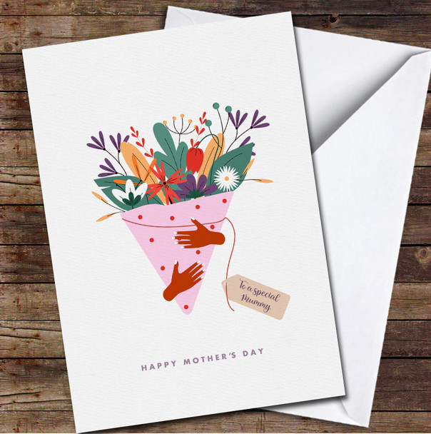 Dark Skin Women's Hands Hold A Bouquet Of Flowers Personalised Mother's Day Card