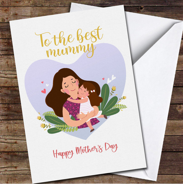 Brown Hair Mother Hugging Her Daughter Gold Personalised Mother's Day Card