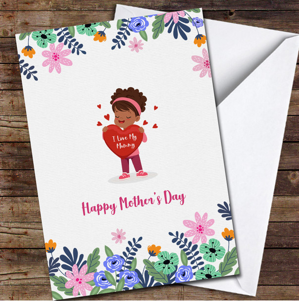 Dark Skin Girl With Red Hearts In Hands Personalised Mother's Day Card