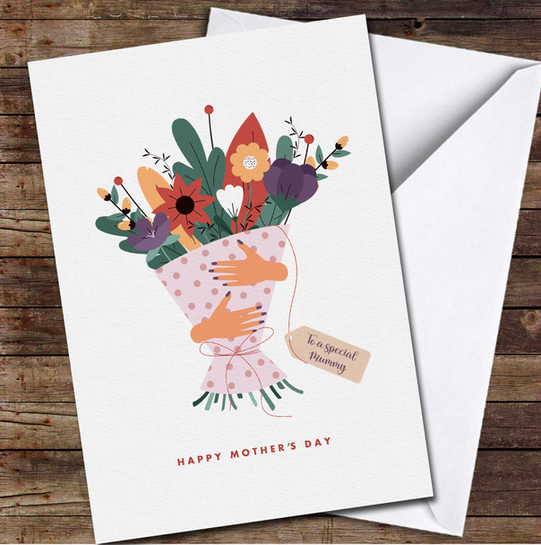 Women's Hands Hold A Bouquet Of Flowers Personalised Mother's Day Card