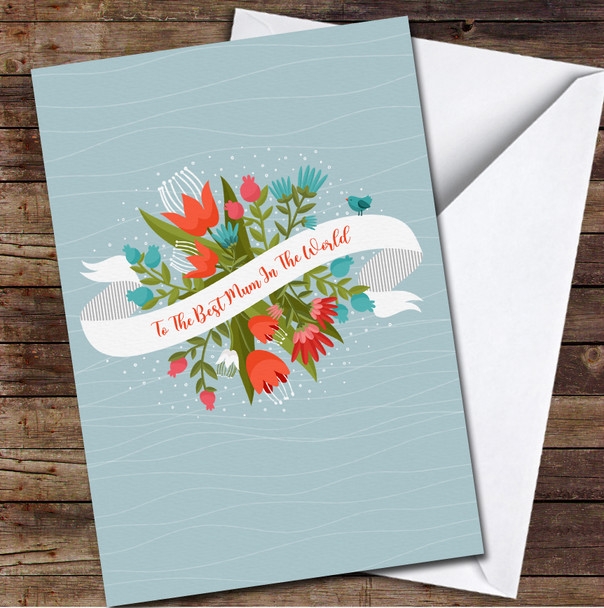 Flowers With Ribbon Green Background Personalised Mother's Day Card