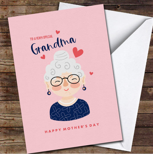 Cute Grandma White Hair And Glasses Personalised Mother's Day Card