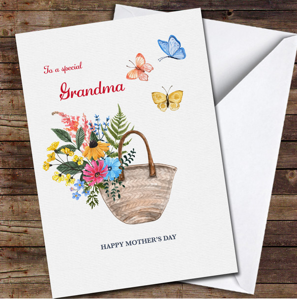 Watercolour Bag With Flower Grandma Personalised Mother's Day Card