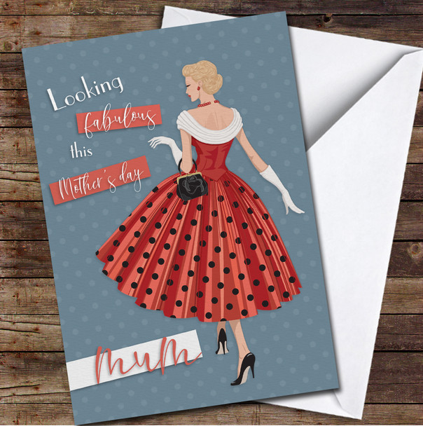 Elegant Women Red Dress Polka Dots Personalised Mother's Day Card