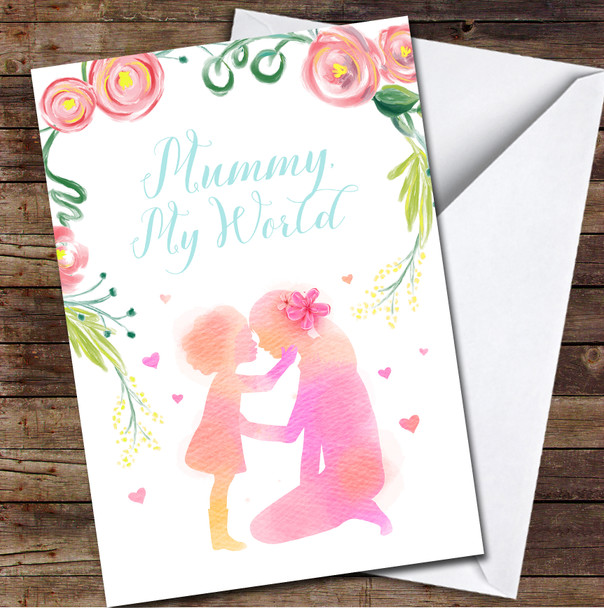 Watercolour Floral Mummy My World Personalised Mother's Day Card