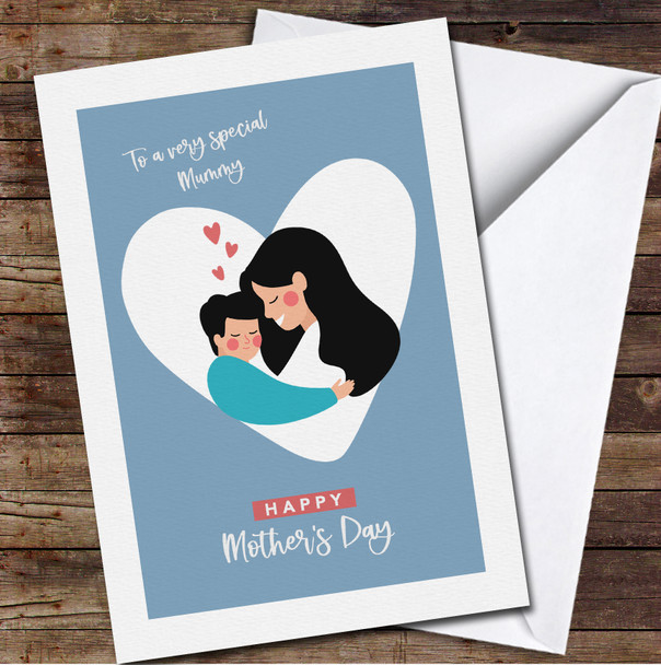 Black Hair Mother Hugging Her Son Personalised Mother's Day Card