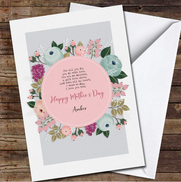 Beautiful Flowers Circle Wreath Personalised Mother's Day Card