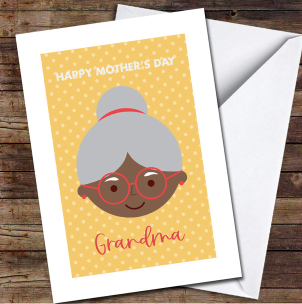 Dark Skin Cute Grandmother Head Personalised Mother's Day Card