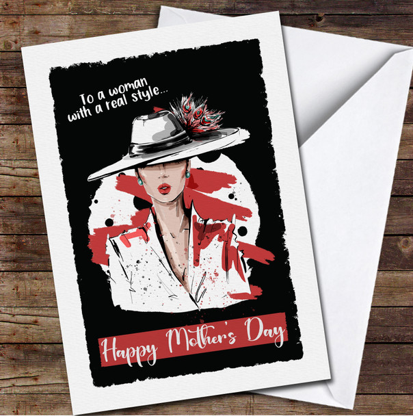 Fashion Woman Red White Black Personalised Mother's Day Card