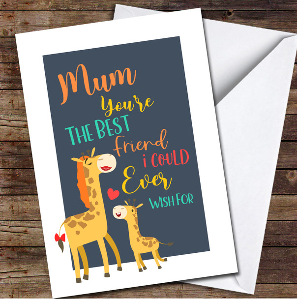 Giraffe Mum With Baby Blue Personalised Mother's Day Card