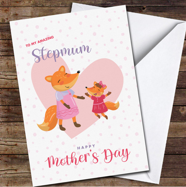 Fox Mum With Baby Stepmum Personalised Mother's Day Card