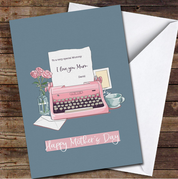 Pink Vintage Typewriter Personalised Mother's Day Card