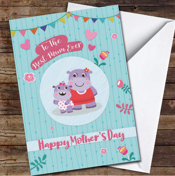 Mother Hippo With Baby Personalised Mother's Day Card