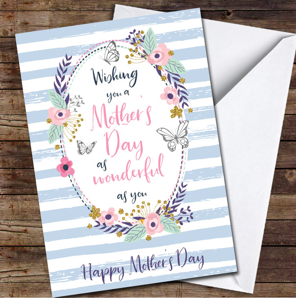 Blue Stripe Banner Flowers Butterfly Wonderful Mother's Day Mother's Day Card