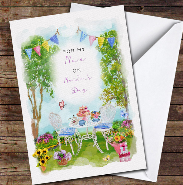 Garden Afternoon Tea Flowers Painted Personalised Mother's Day Card