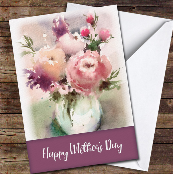 Burgundy Painted Bouquet Of Flowers Personalised Mother's Day Card