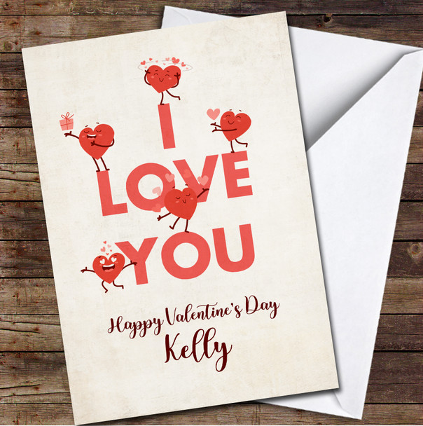 Red Happy Heart Character In Different Poses Valentines Valentine's Day Card